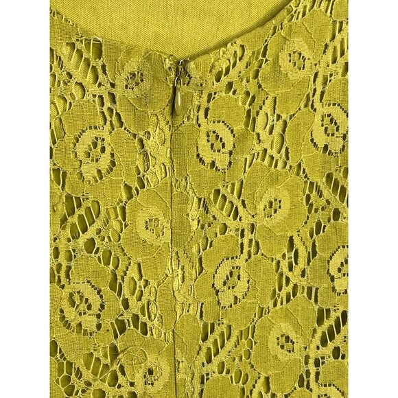 I Le New York18 Yellow/Green Floral Lace Shift Dress Sheer Open Top Sleeve NWT - Picture 9 of 16